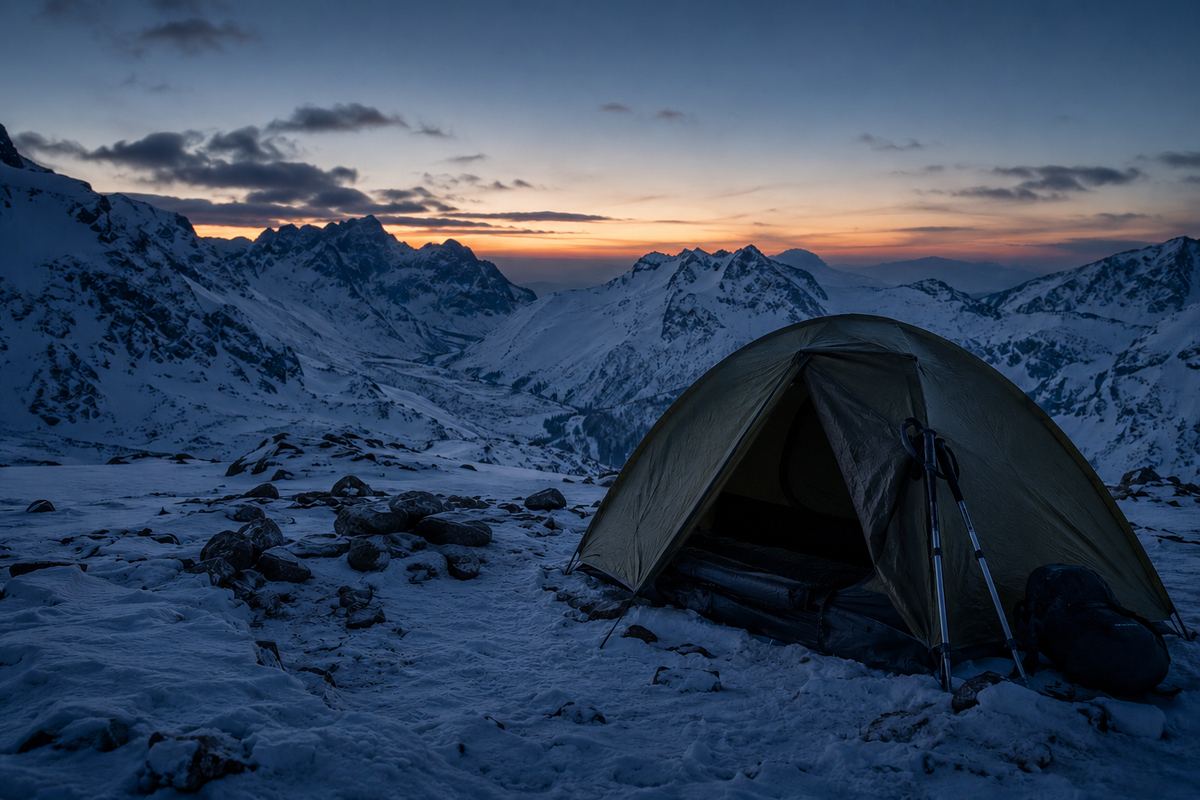 Bivouac hivernal en montagne sous la neige